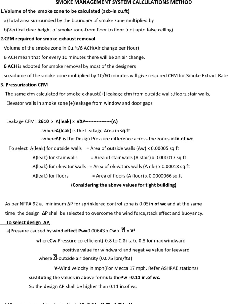 Smoke Control System Calculations | PDF | Wall | Leak