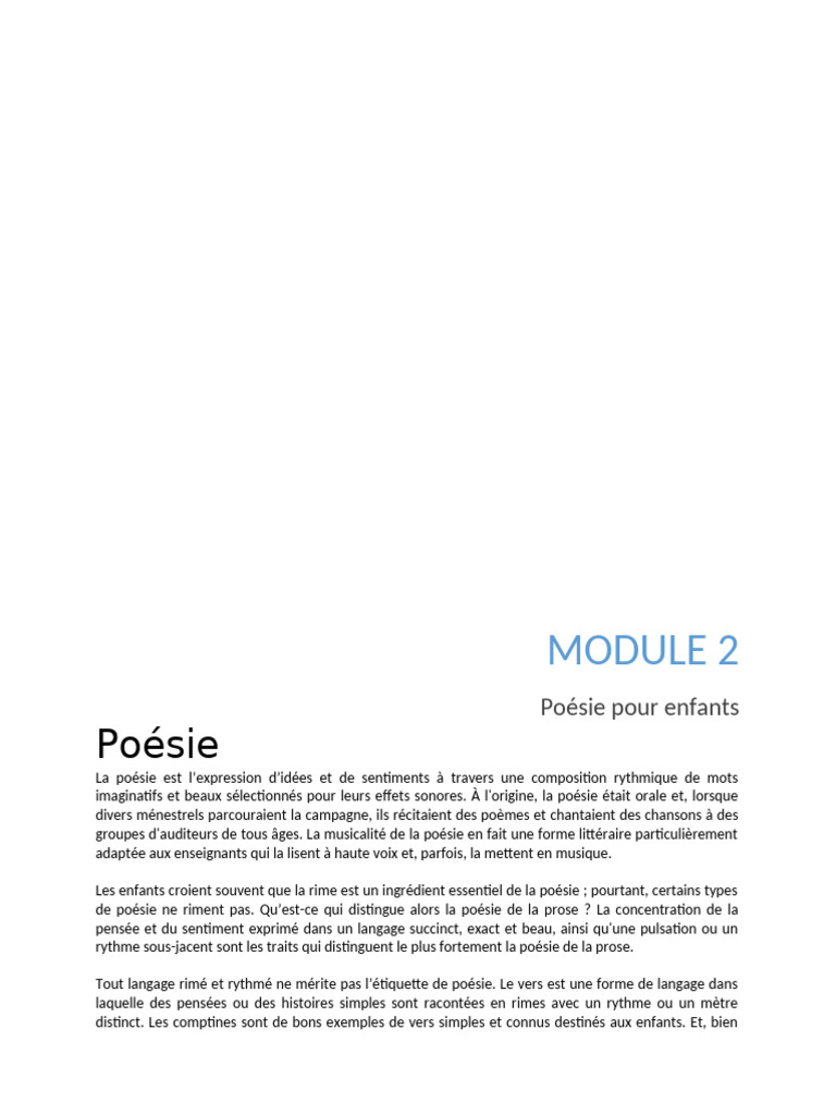 Introduction à la poésie pour enfants | PDF | Poésie | Rime dans la poésie