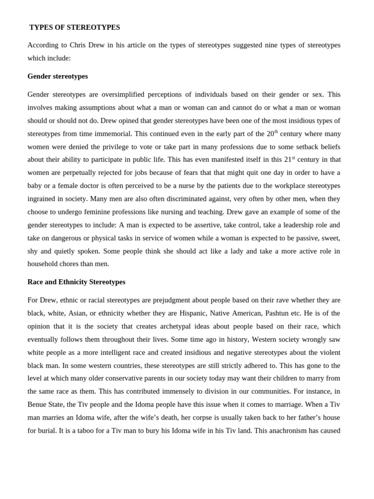 Understanding Nine Types of Stereotypes | PDF | Stereotypes | Gender Role
