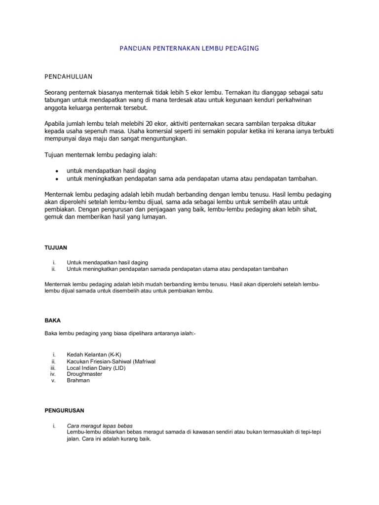 Panduan Penternakan Lembu Pedaging Pdf