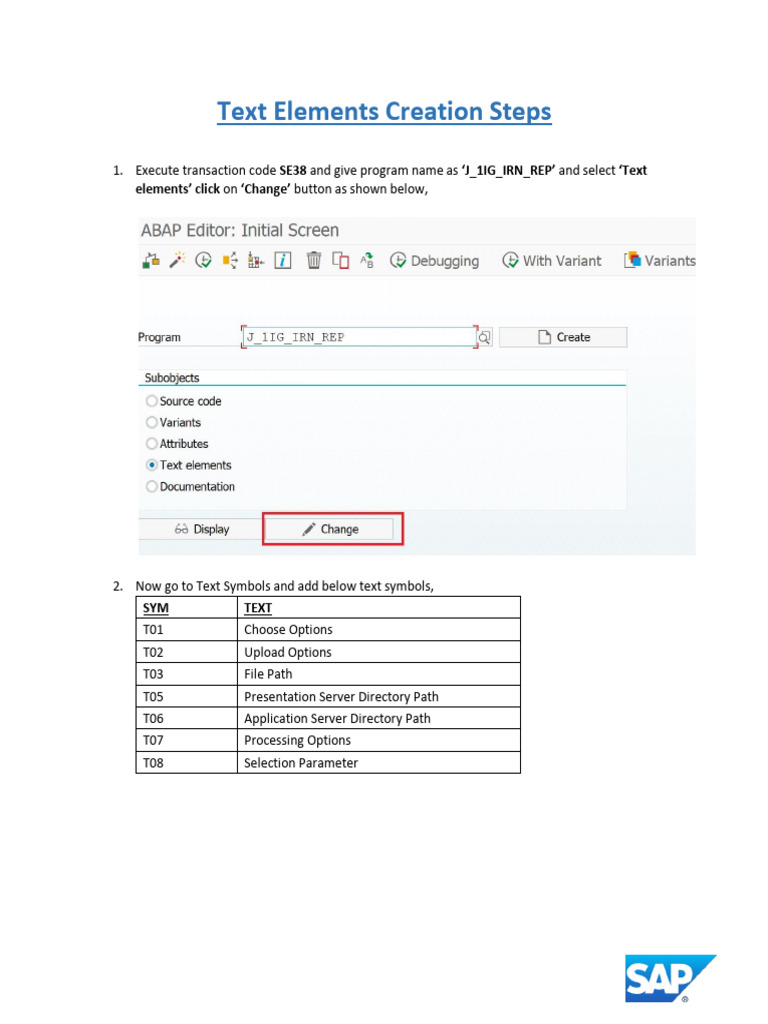SAP Text Elements Creation Guide | PDF | Computing