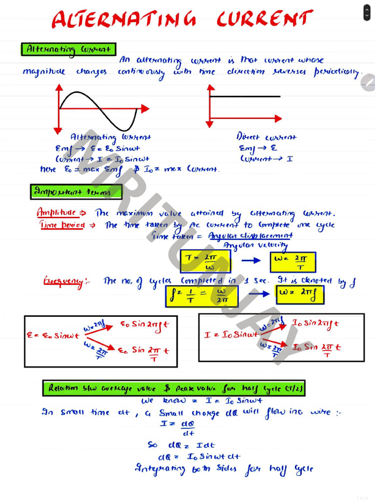 Chapter-8 Alternating Current Old Notes | PDF | Transformer | Inductor