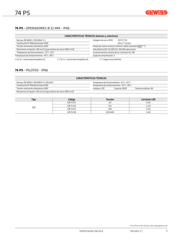 Especificaciones Técnicas 74 PS IP66 | PDF | Compuestos químicos ...