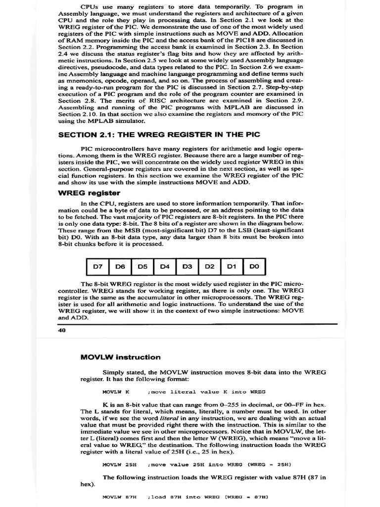4 pic wreg and file register ram data memory pdf assembly