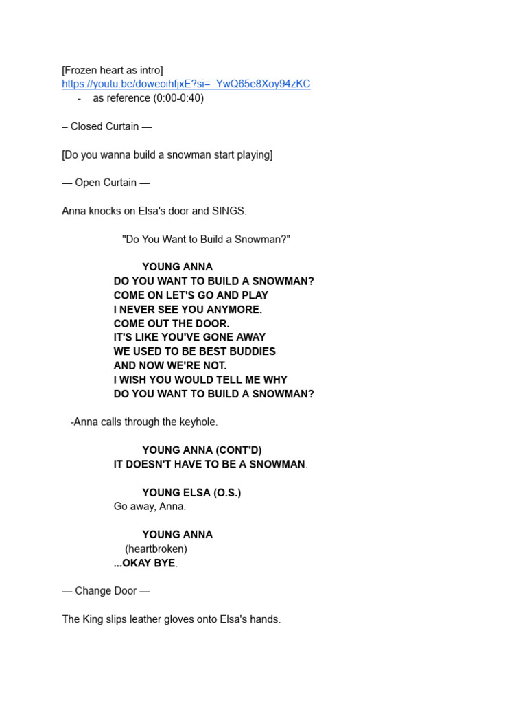 Frozen Musical Scenes: Anna and Elsa | PDF | Songs Written