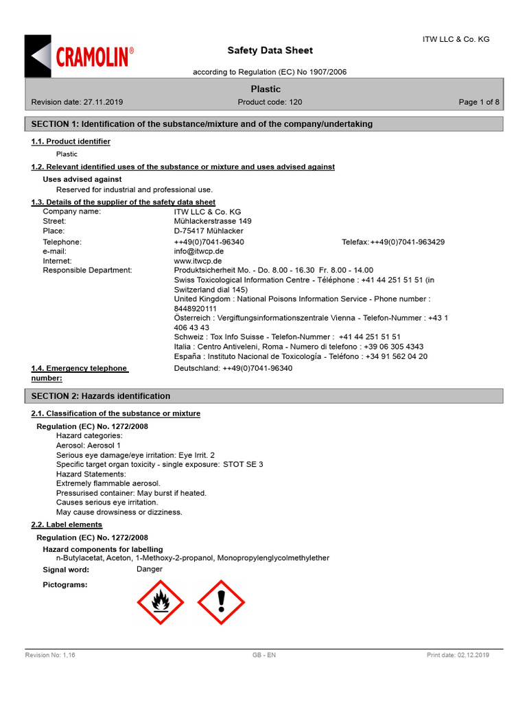 Safety Data Sheet for ITW Plastic Product | PDF | Occupational Safety ...