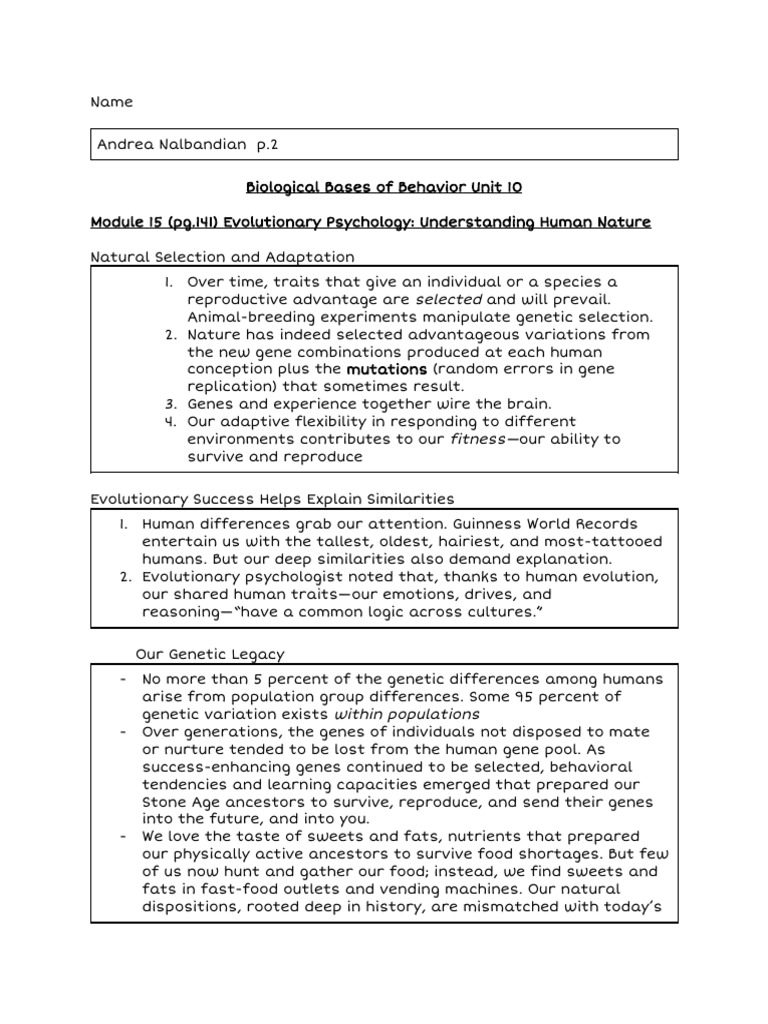 15 Module Biological Bases of Behavior | PDF | Evolution | Natural ...