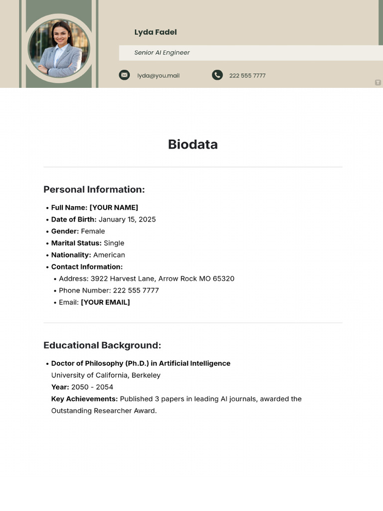 Biodata Template | PDF
