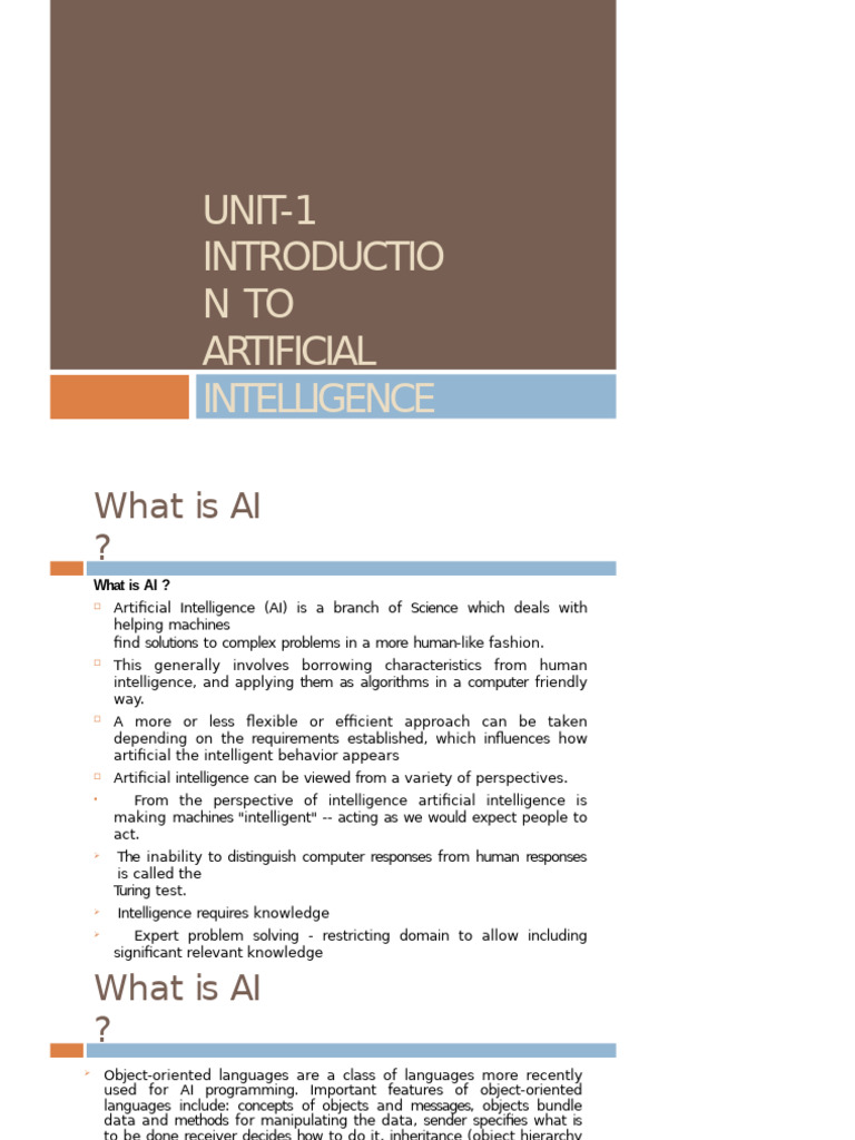 Unit-1 Introduction To Ai | PDF | Artificial Intelligence ...