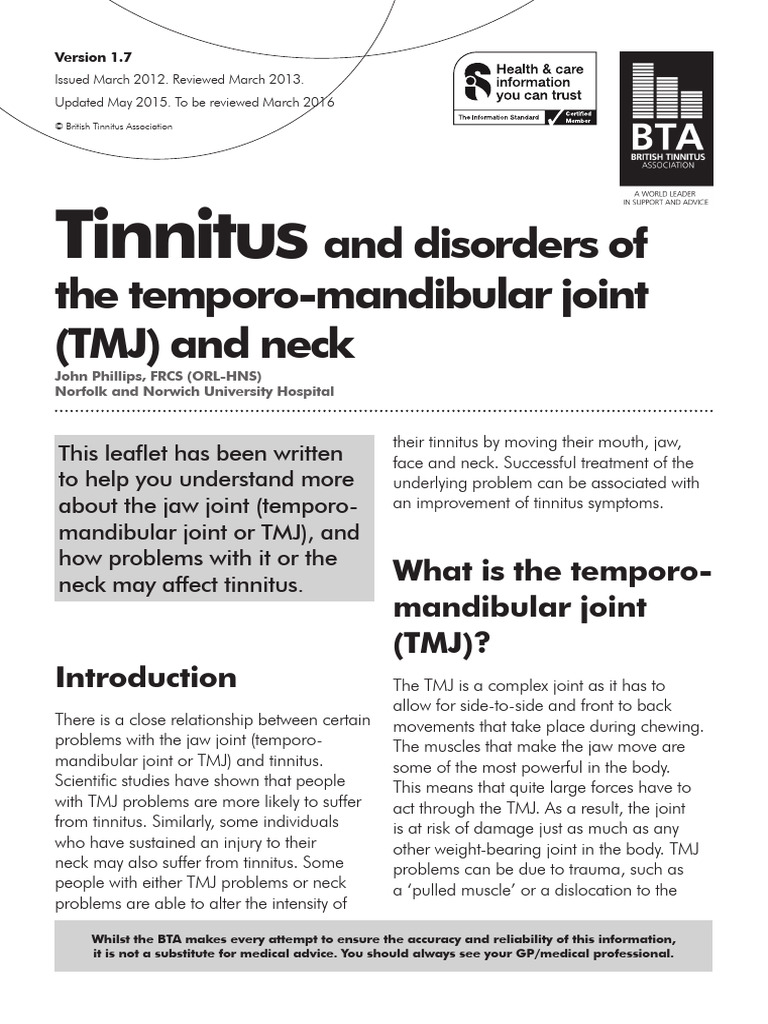Tinnitus and TMJ Ver 1.7 | PDF | Tinnitus | Diseases And Disorders