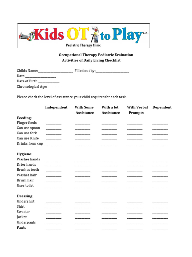 ADL-checklist | PDF | Sweater | Clothing
