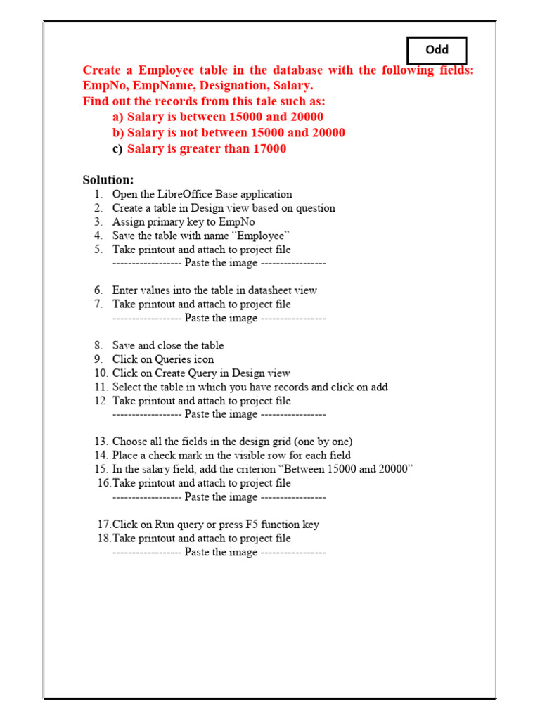 Project steps for ODD numbers | PDF
