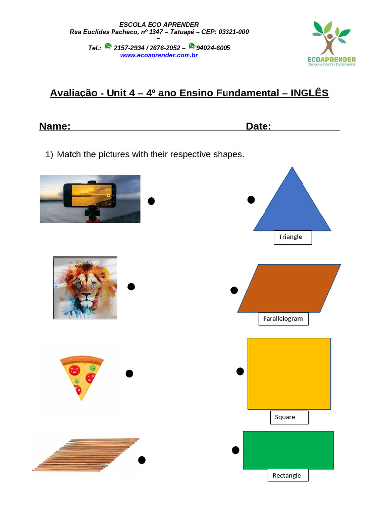Avaliação de Inglês Unit 4 - 4 Ano Junho | PDF | Euclid | Elementary ...