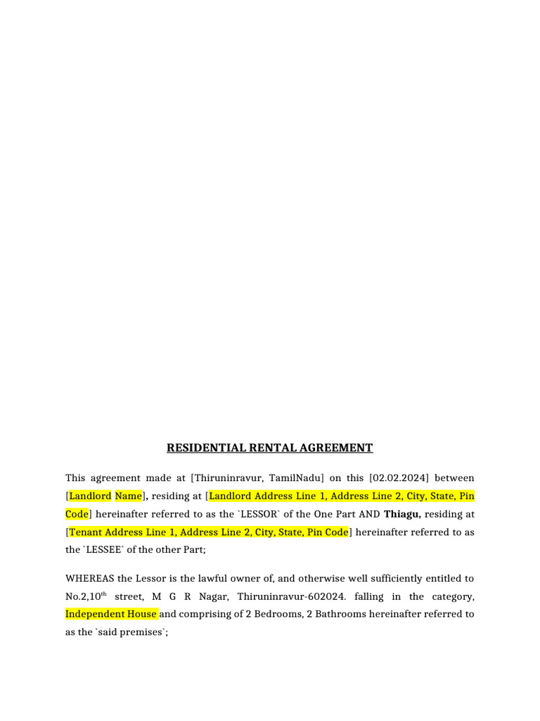 residential-rental-agreement-format | PDF | Lease | Common Law