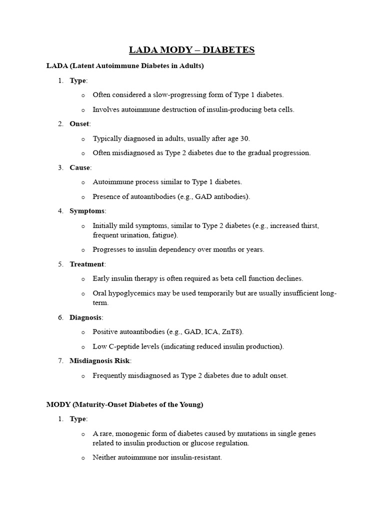 LADA and MODY: Diabetes Insights | PDF