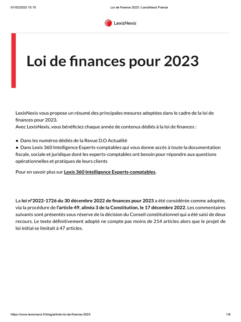 Résumé des mesures de la loi de finances 2023 | PDF | Impôts ...