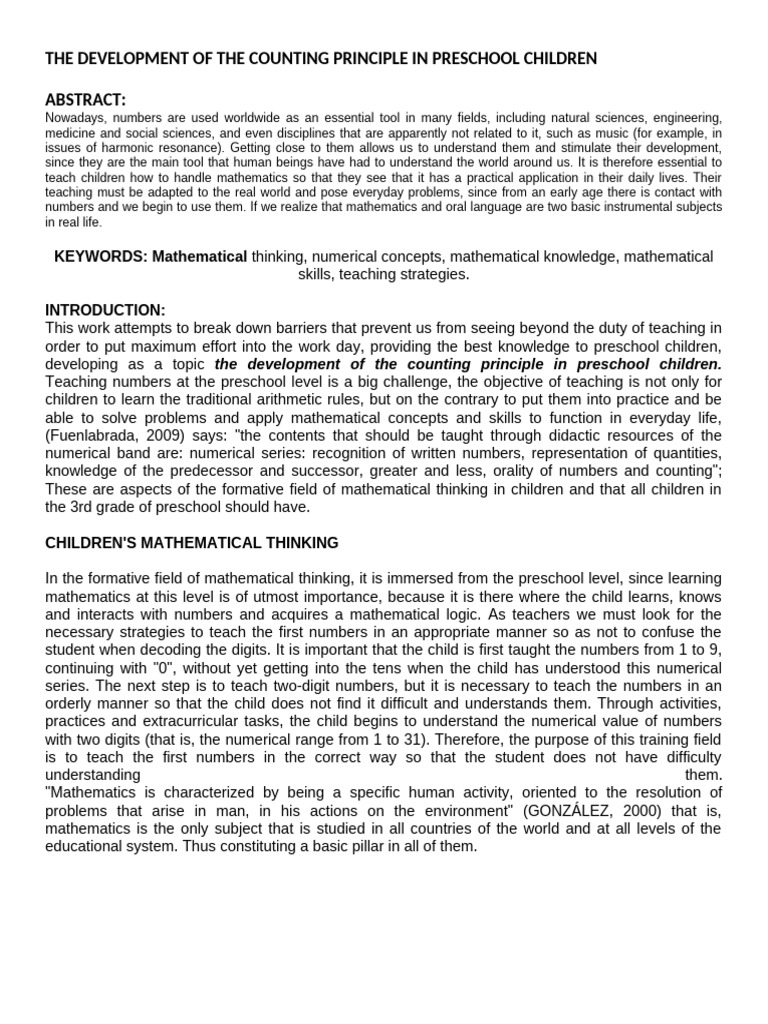The Development of The Counting Principle in Preschool Children | PDF ...