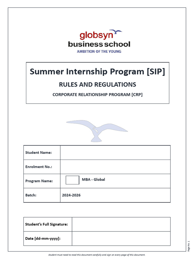 SIP Rules and Regulations for MBA Students | PDF