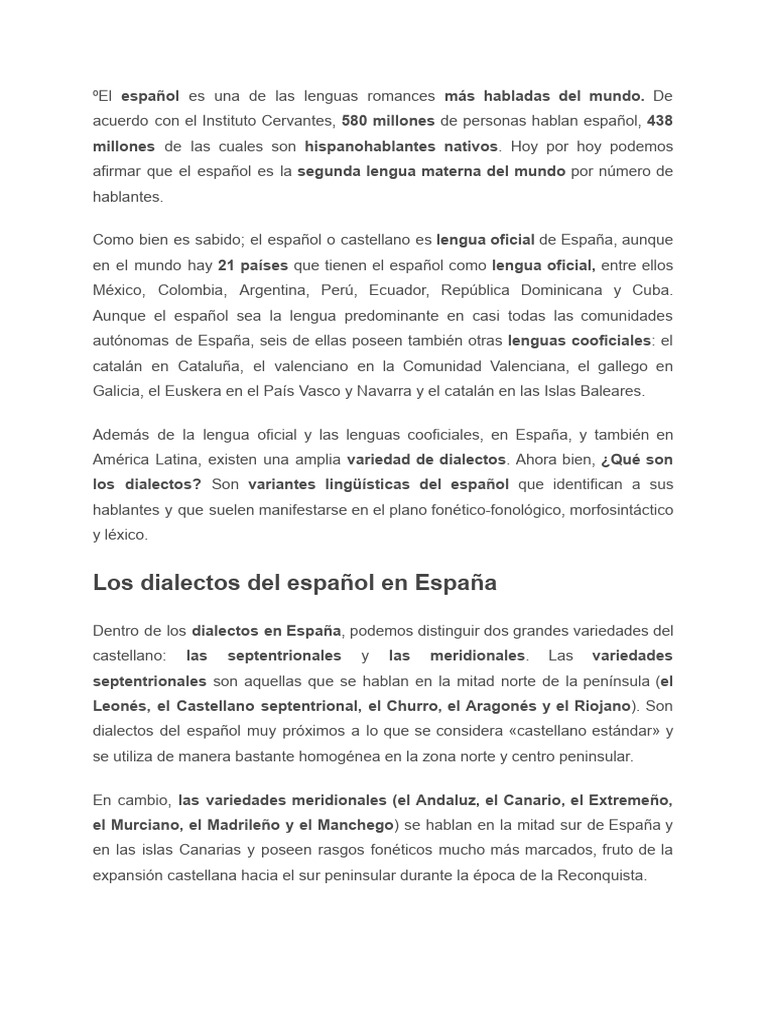 Dialectos del español en el mundo | PDF | Lengua española | Dialecto