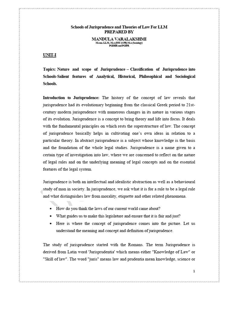 Jurisprudence Theories for LLM Students | PDF | Jurisprudence | Natural Law
