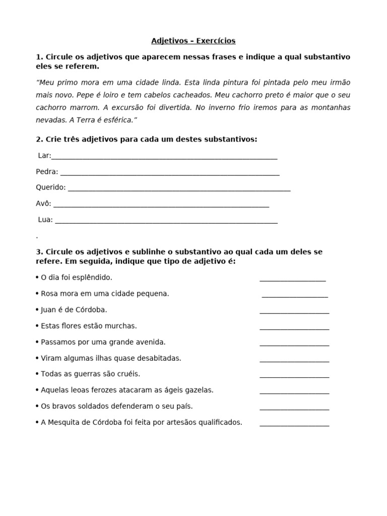 Exercícios Práticos de Adjetivos | PDF