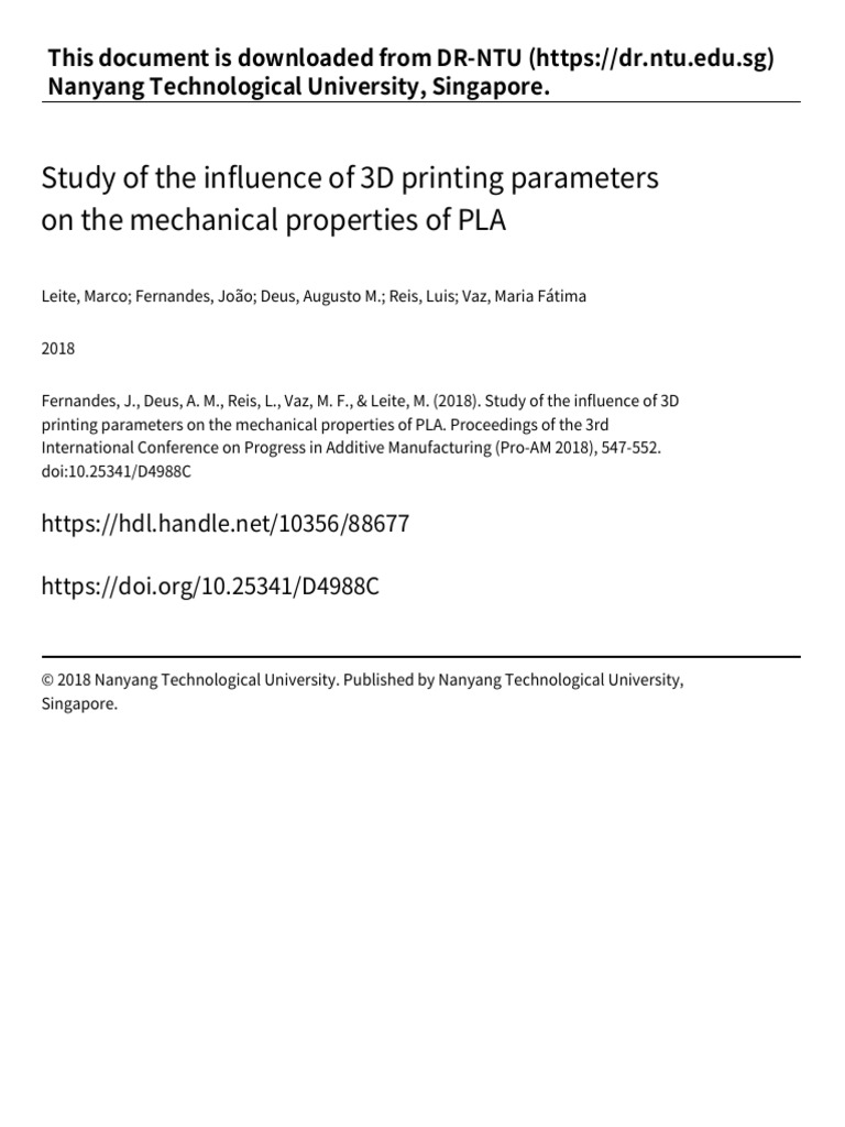 Study of The Influence of 3D Printing Parameters On | PDF | Extrusion ...