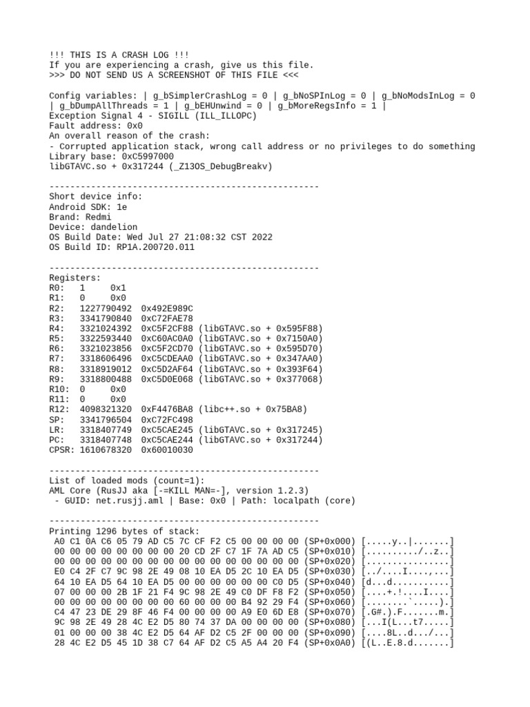 Android Crash Log for GTAVC | PDF | Computer Programming | Computing