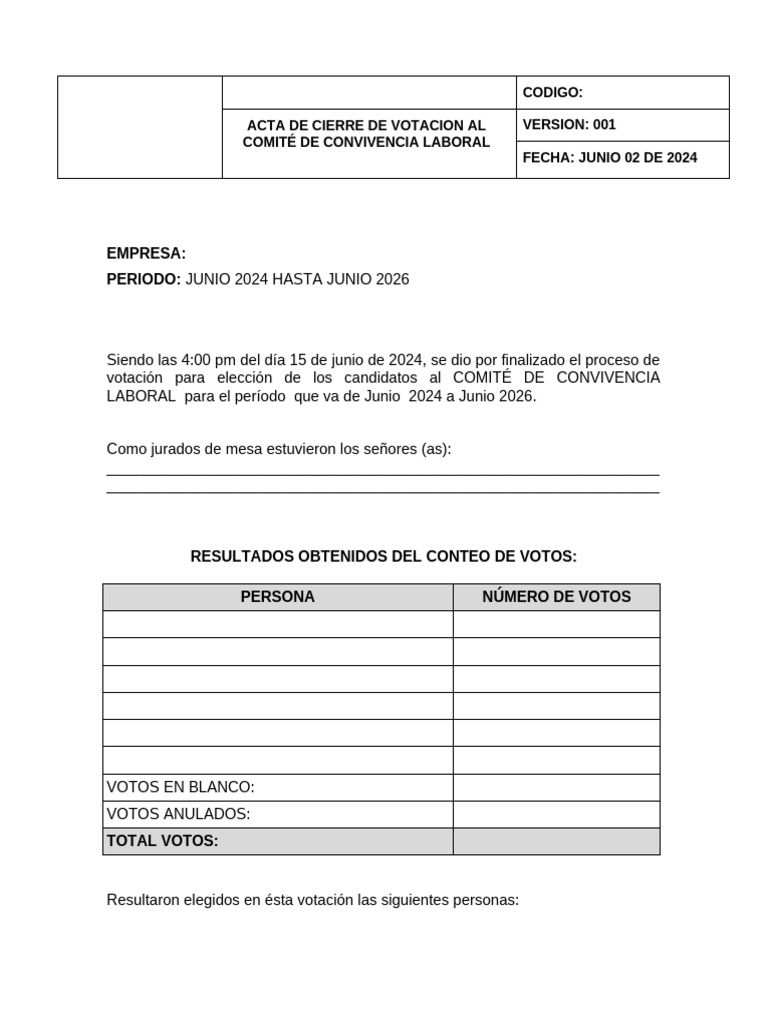 Anexo 6.8 Acta Cierre Votaciones para Eleccion de CCL | PDF