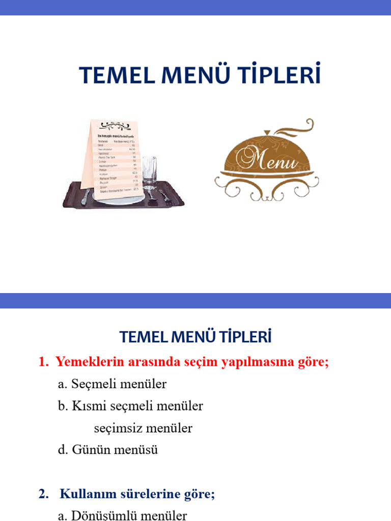 Tbs-I Not 7 Temel Menü Ti̇pleri̇ Standart Tari̇feler | PDF