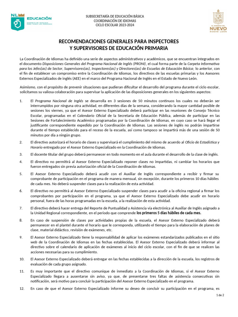 1.1 Recomendaciones Generales para Inspectores y Supervisores de ...