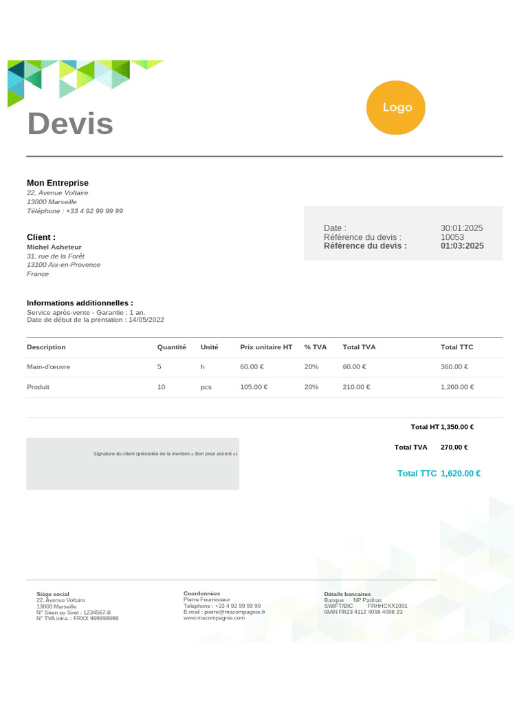 Modèle de devis auto-entrepreneur gratuit | PDF | Taxe sur la valeur ...