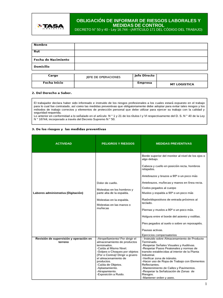 Riesgos Laborales y Medidas de Control | PDF