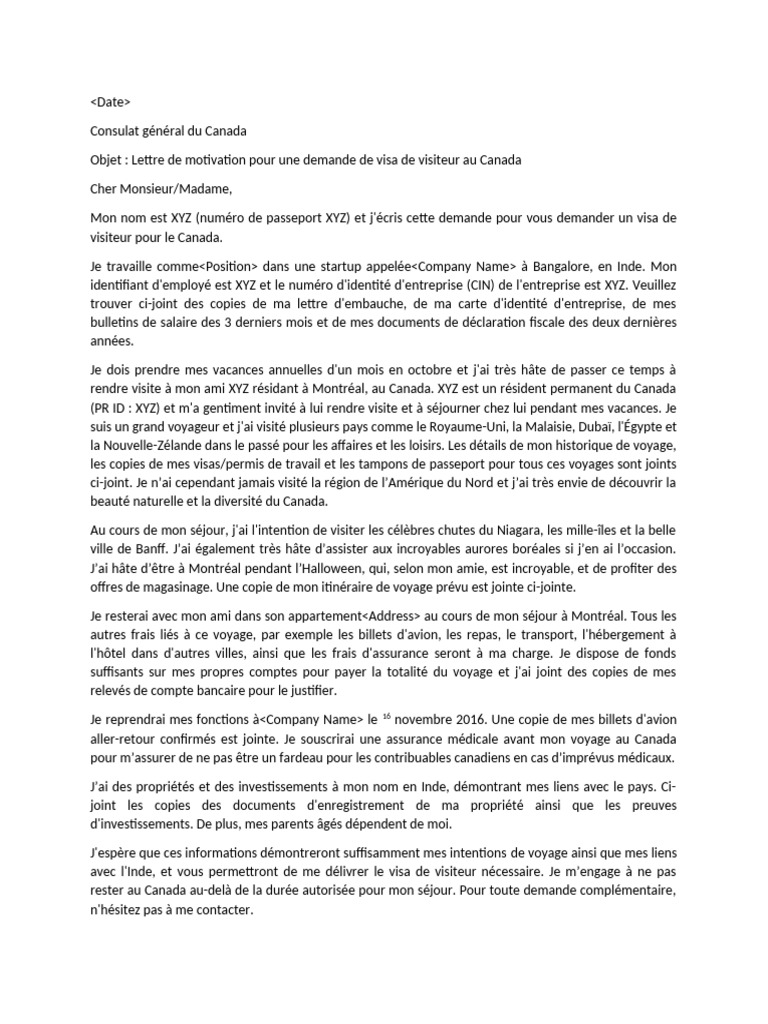 Demande de visa visiteur Canada | PDF | Visa (Document) | Canada