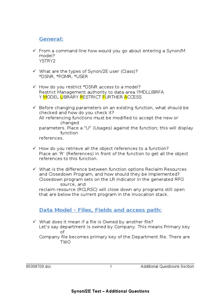 Synon Questions With Answers | PDF | Parameter (Computer Programming ...
