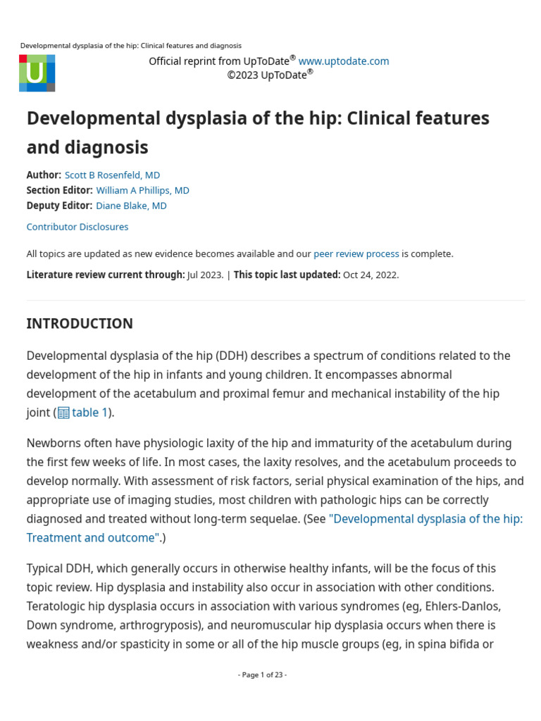 Developmental Dysplasia of The Hip Clinical Features and Diagnosis ...