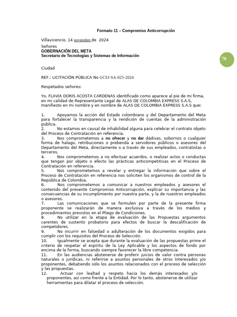 Formato 11 - Compromiso Anticorrupción | PDF | Corrupción política