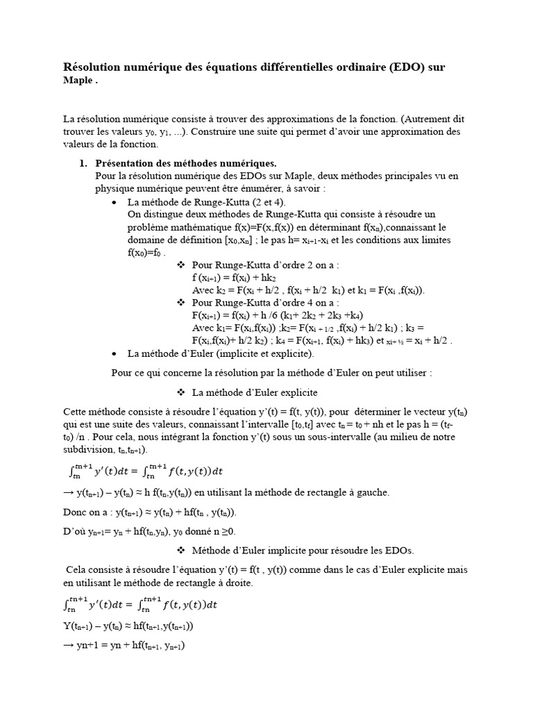 Résolution numérique des EDO sur Maple | PDF | Équation différentielle ...