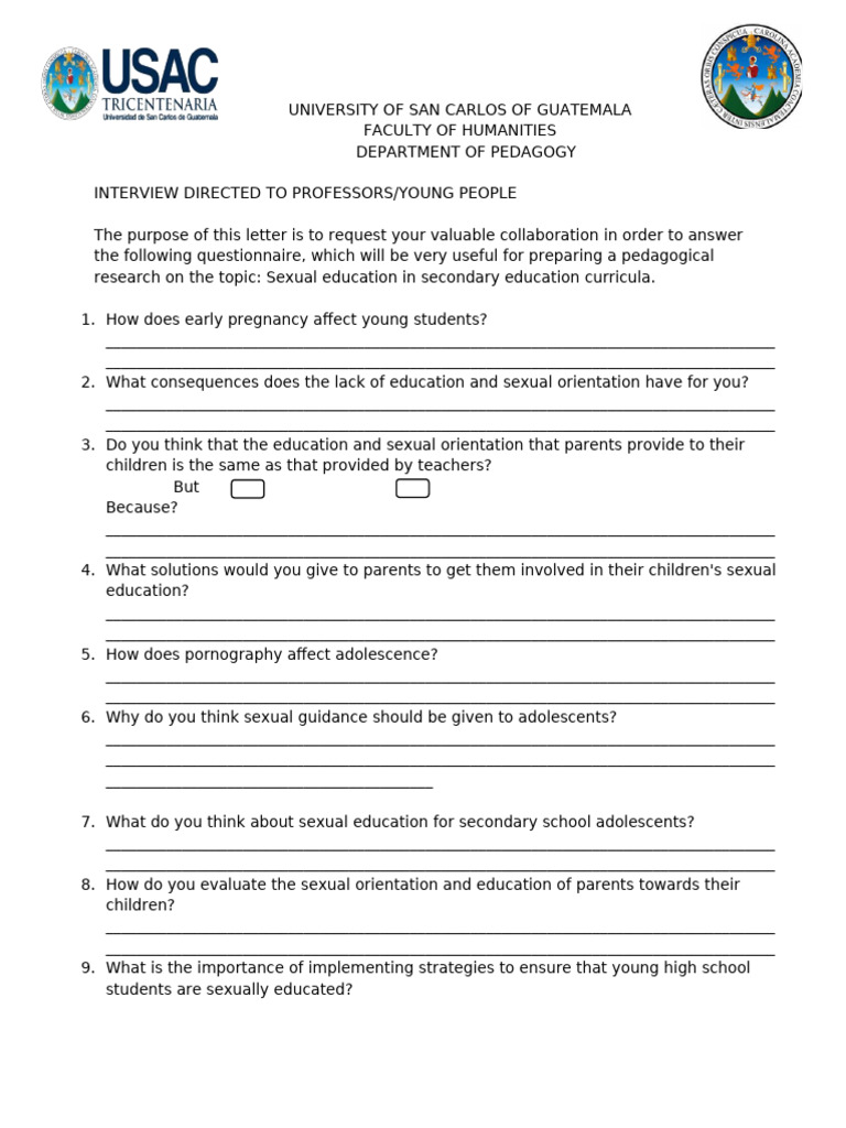 Sexual Education Questionnaire | PDF | Sex Education | Adolescence
