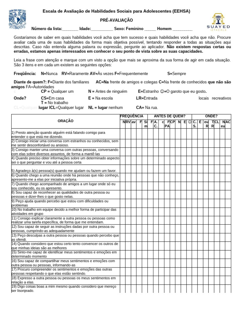 Avaliação de Habilidades Sociais Adolescentes | PDF | Emoções | Sentimento
