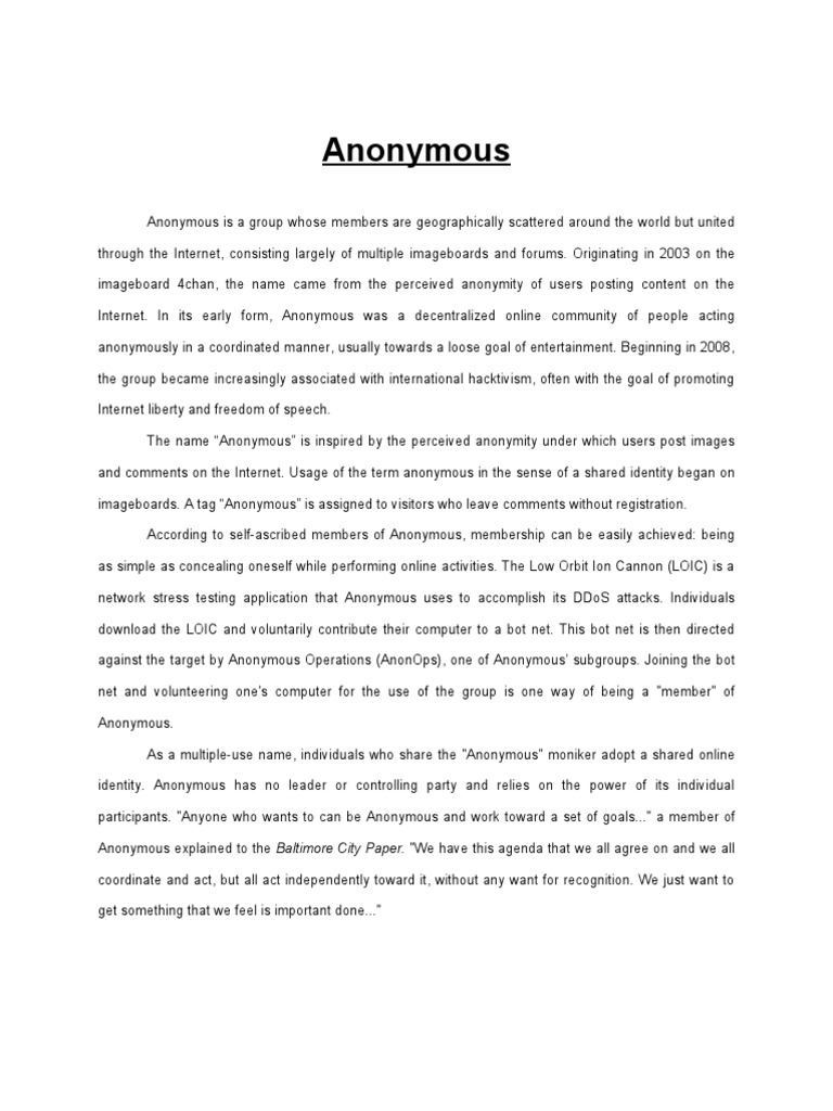 Anonymous Essay | PDF | Internet | Information Age
