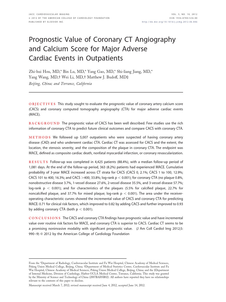 Hou Et Al 2012 Prognostic Value of Coronary CT Angiography and Calcium ...