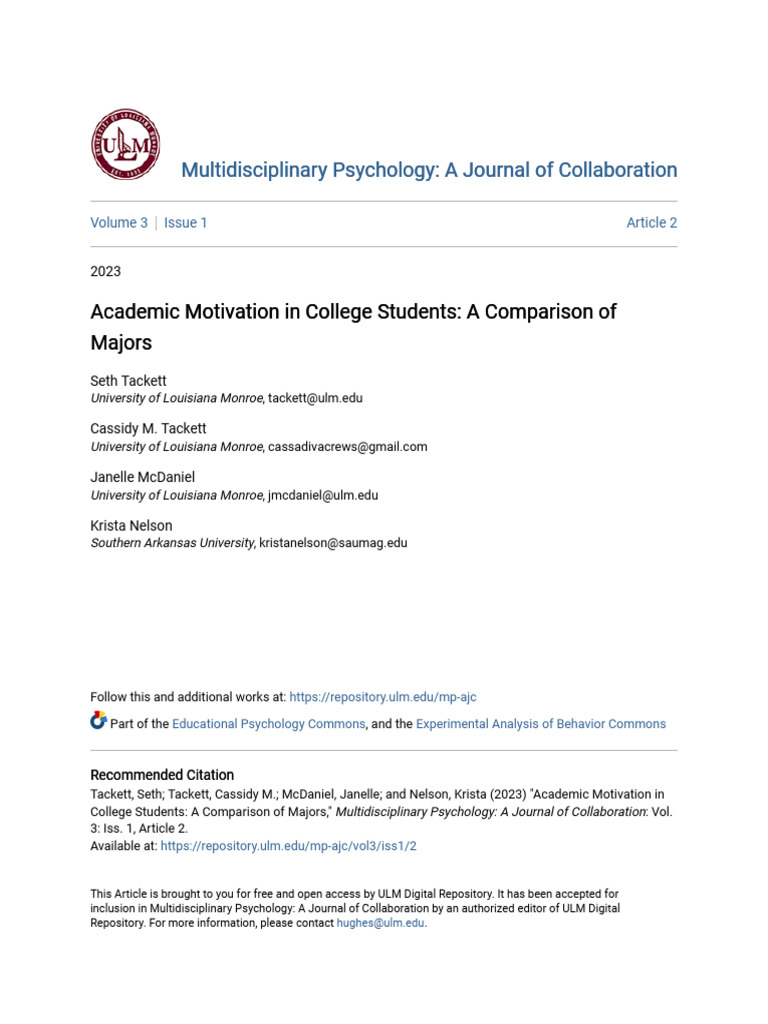Academic Motivation in College Majors | PDF | Motivational | Motivation
