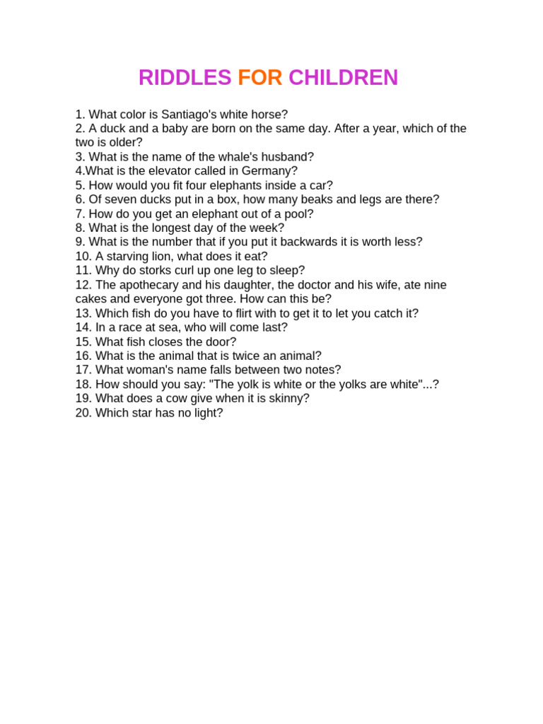 Fun Riddles for Kids with Answers | PDF