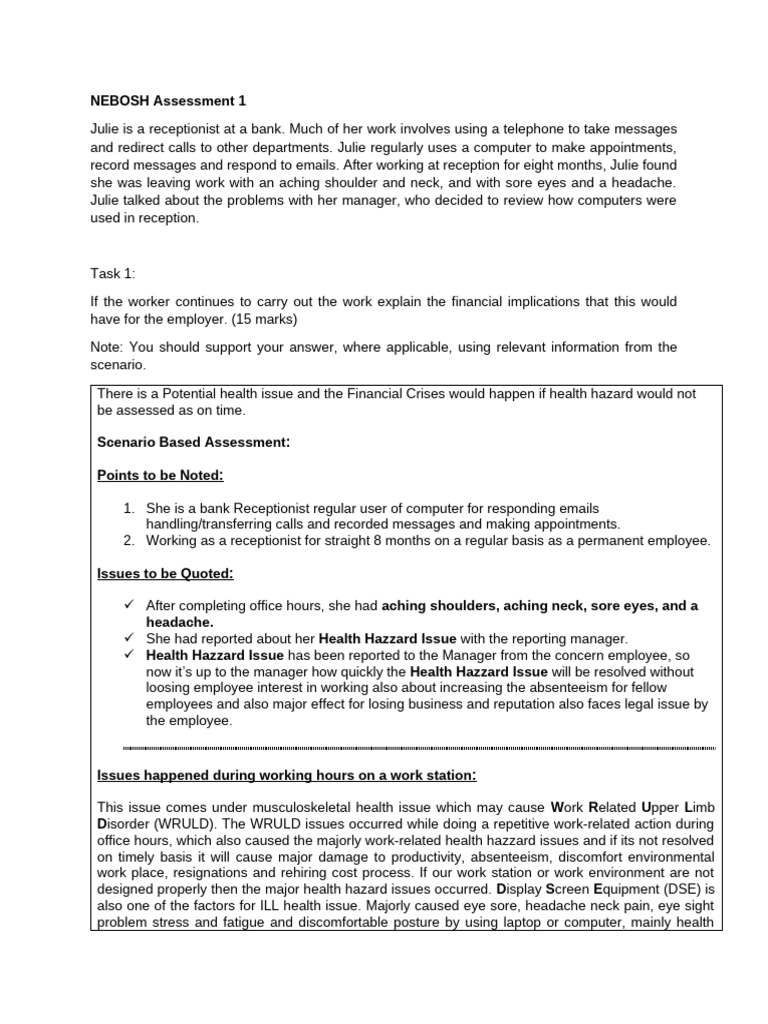 NEBOSH Assessment: Health Risks & Costs | PDF | Employment | Risk