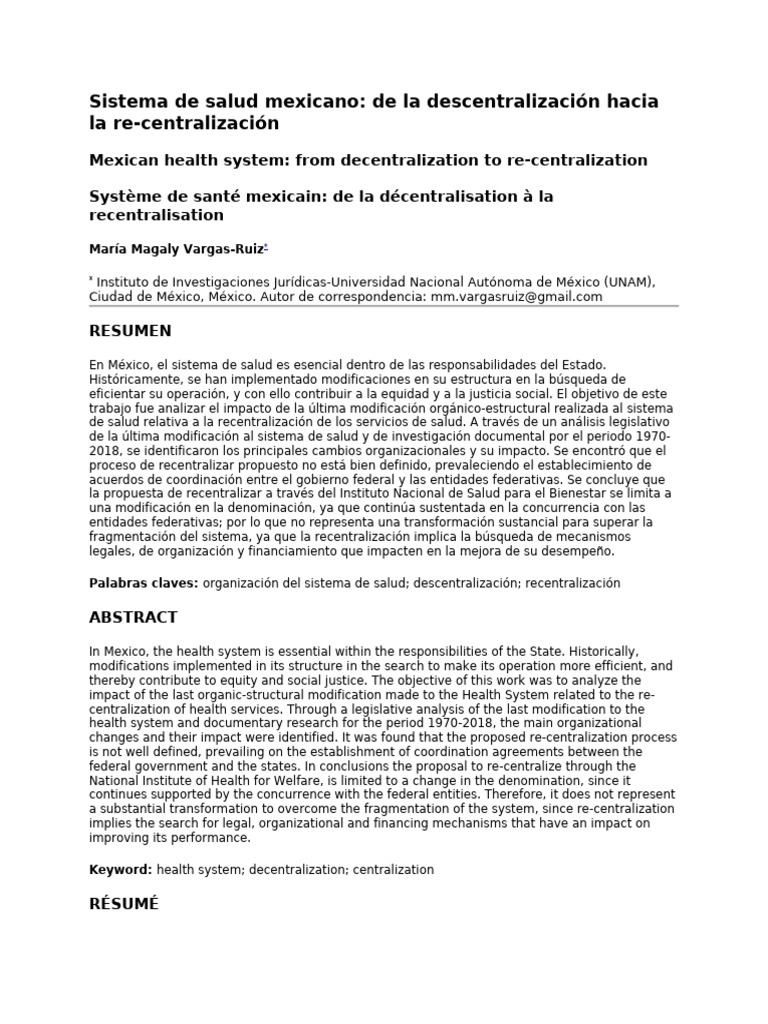 Re-centralización del sistema de salud en México | PDF | Federación ...