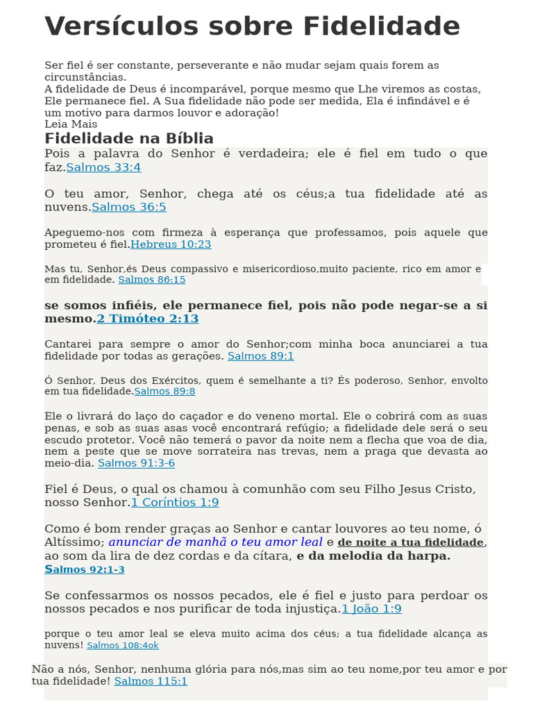 Versículos sobre a Fidelidade de Deus | PDF | Amor | Pecado