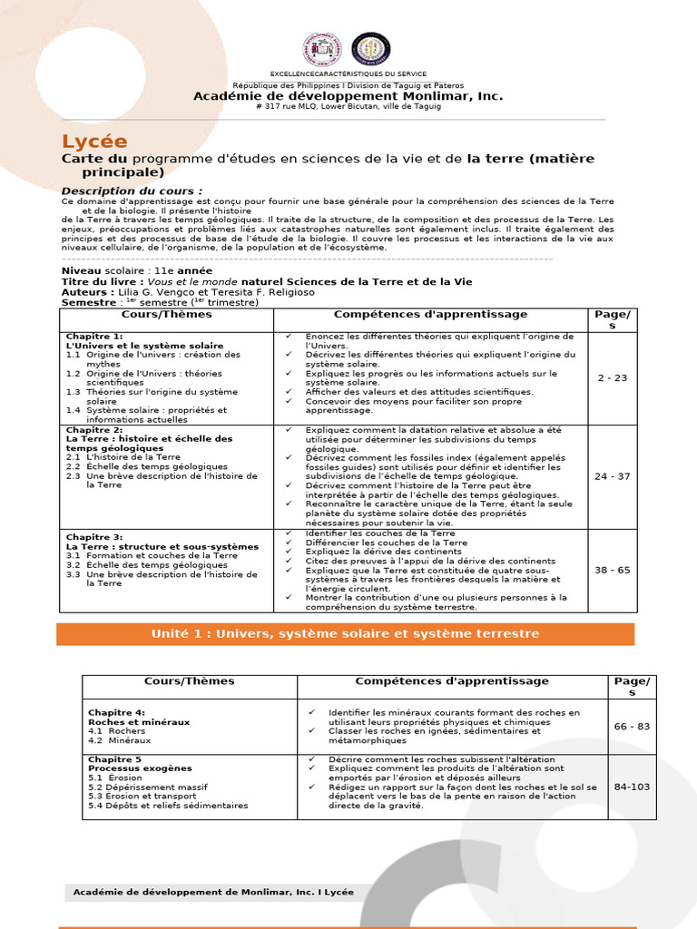 Programme de Sciences de la Vie et de la Terre | PDF | Terre | Biologie