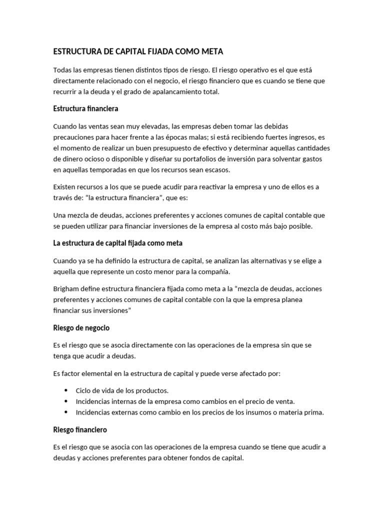 Estructura de Capital y Riesgos Empresariales | PDF | Apalancamiento ...
