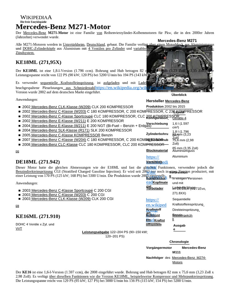Mercedes-Benz M271-Motor | PDF
