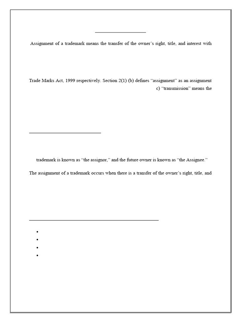 Assignment Of Trademark Pdf Assignment Law Trademark